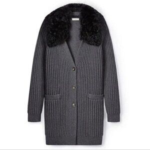 Tory Burch Knit Wool Cardigan Coat w/ Removable Collar in Gray - Sz S